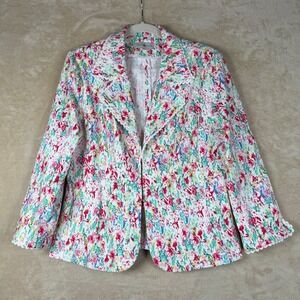 Kate & Rosy Women M Floral Blazer Crochet Trim Multi Color Jacket Feminine